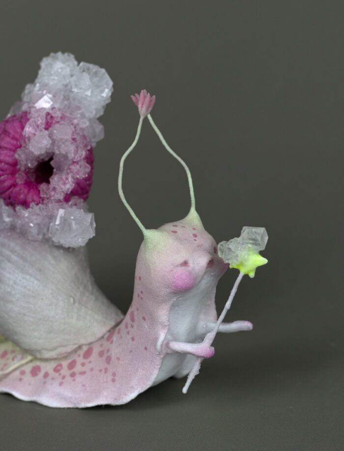 “Slow Magic” | Pink Crystallized Sculpture THE WHISPERS BEHIND THE MAGIC DOOR Collection. Fantasy art by Svetlana Matveeva. Surreal mixed media sculpture | Sculpted from Cosclay